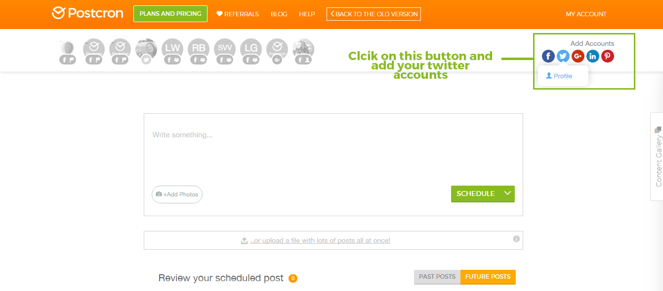 Add Accounts to Postcron dashboard