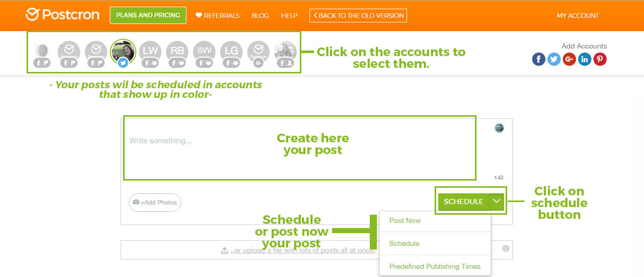 Schedule posts an tweets on Postcron