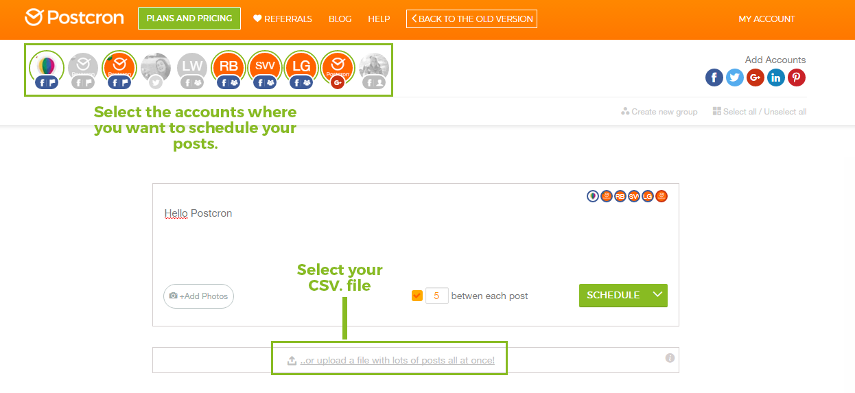 bulk uploader Postcron