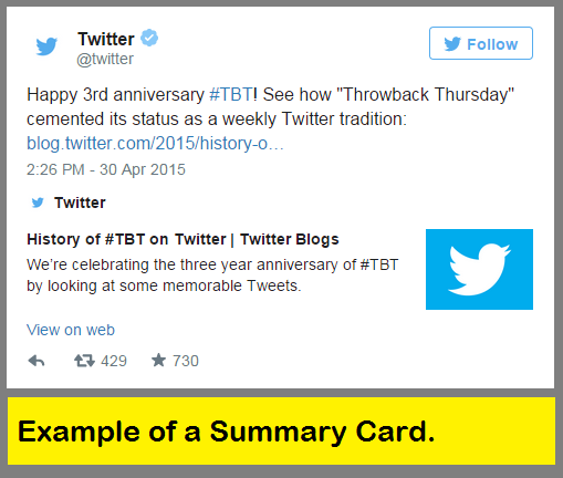 Example of a Twitter Summary Card