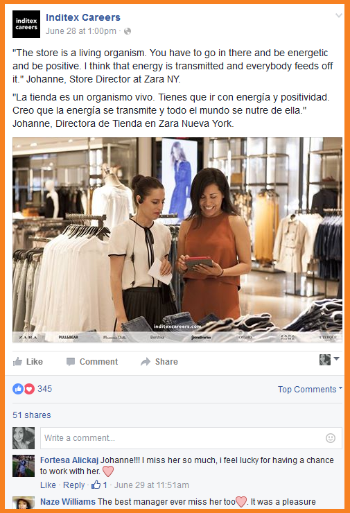 visual content inditex FB page
