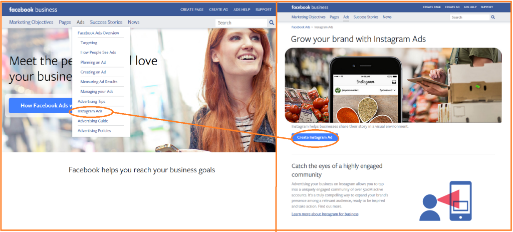 advertisnig on Instagram going through Facebook