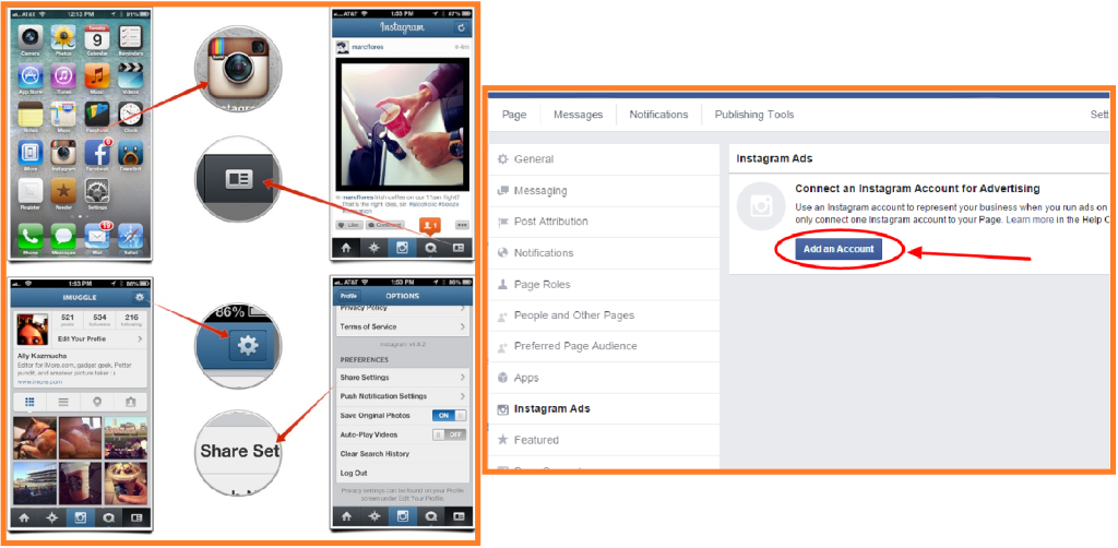 advertising on Instagram linking Facebook