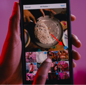 Screenshot showing Instagram carousel icon, which is a set of stacked squares
