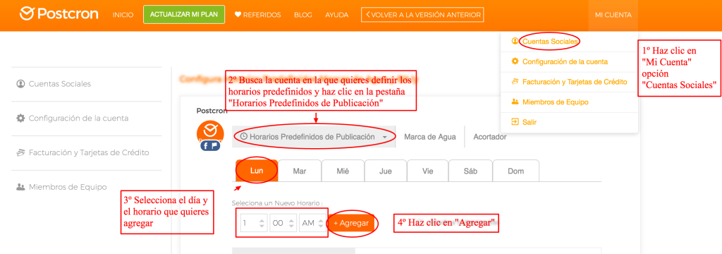 Horarios predefinidos en Postcron