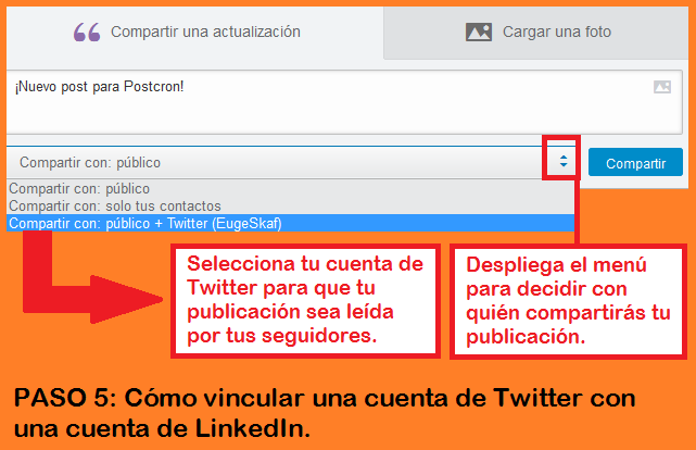 Funciones de Facebook, Twitter y LinkedIn