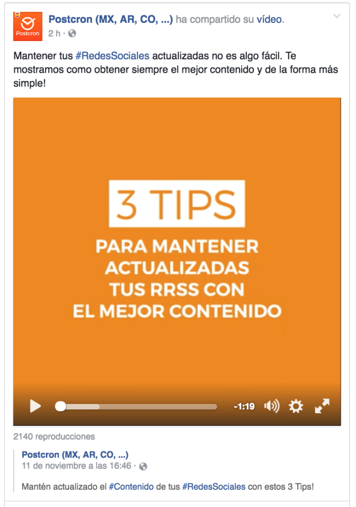 ejemplo de videos en Facebook