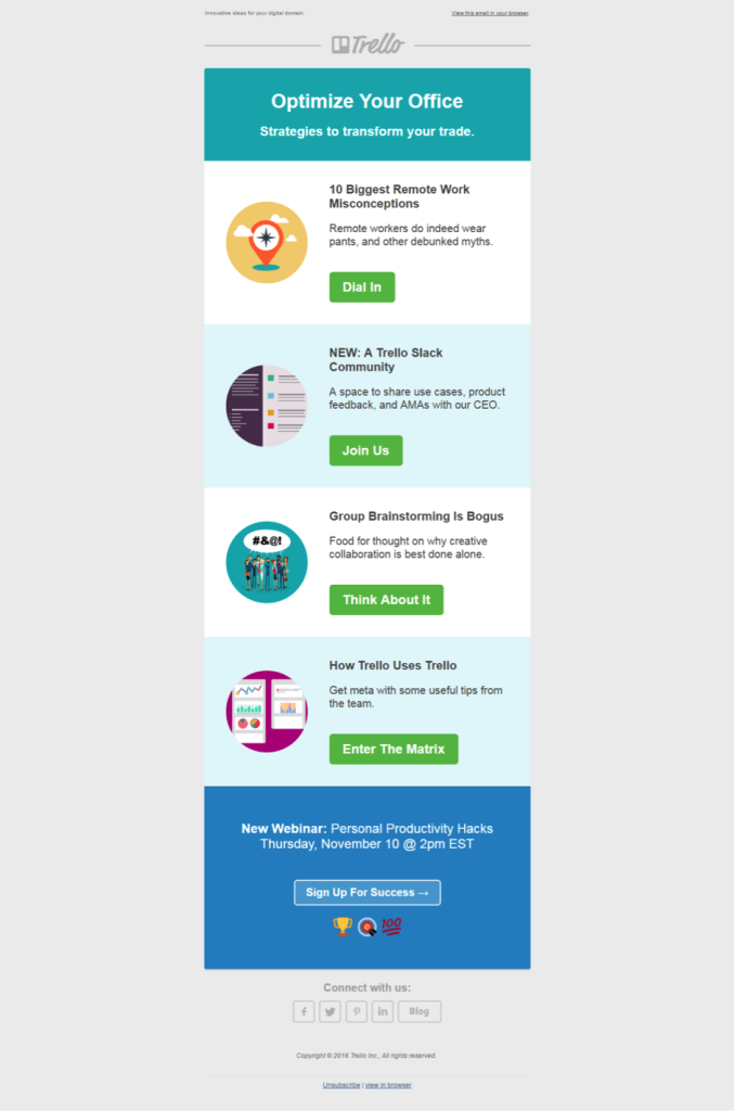 El newsletter de Trello es todo lo que está bien.