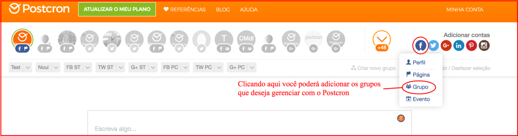Adicionar grupos do Facebook no Postcron