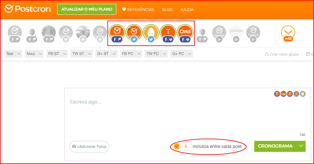 minutos entre cada post agendado