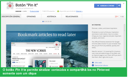 Extensõe do Chrome Pinterest