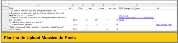 planilha de upload massivo para Social Media