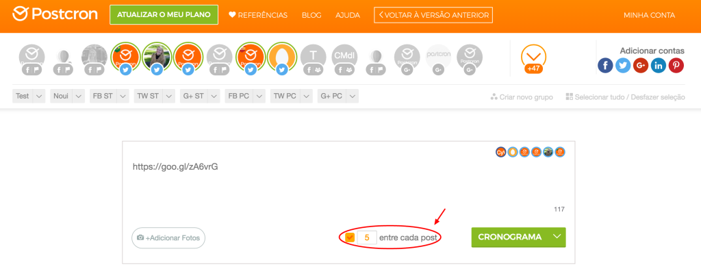 delay nos posts do Postcron