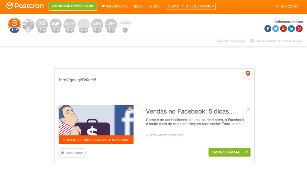 Link compatilhado no Postcron